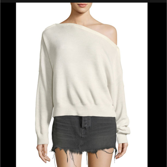 Alexander Wang Sweaters - NWT Alexander Wang Merino Wool One-Shoulder Rib-Knit Pullover Sweater Snap XS